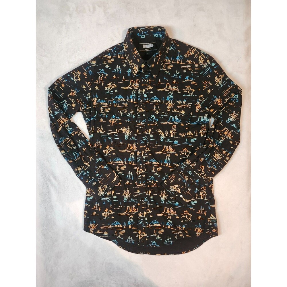 Rock & Roll Denim Vintage 46 Western Snap Shirt Men's Small Black Desert Print